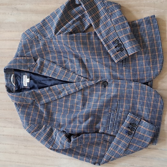 Merona Plaid Navy Orange Wool Blend Causal With Pockets Blazer Jacket - Picture 7 of 10